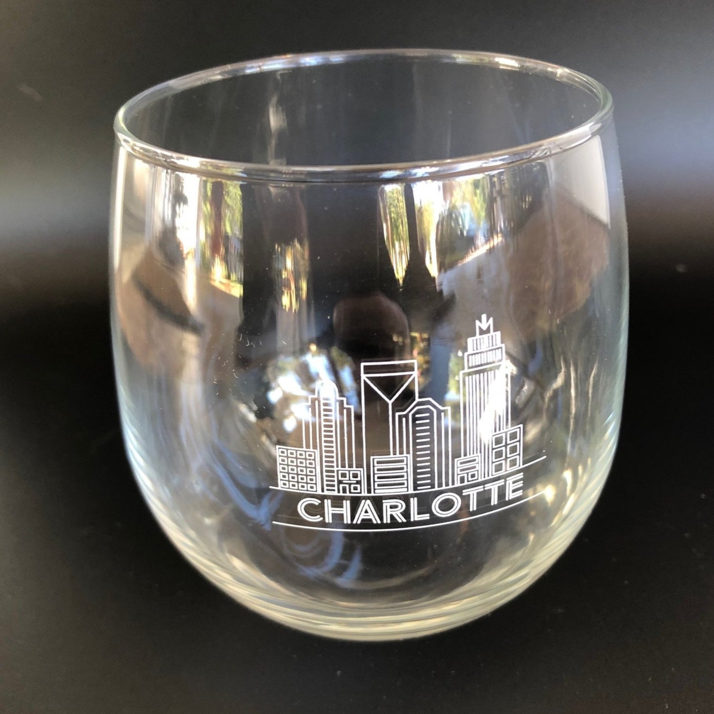 Charlotte, NC Stemless Wine Glass