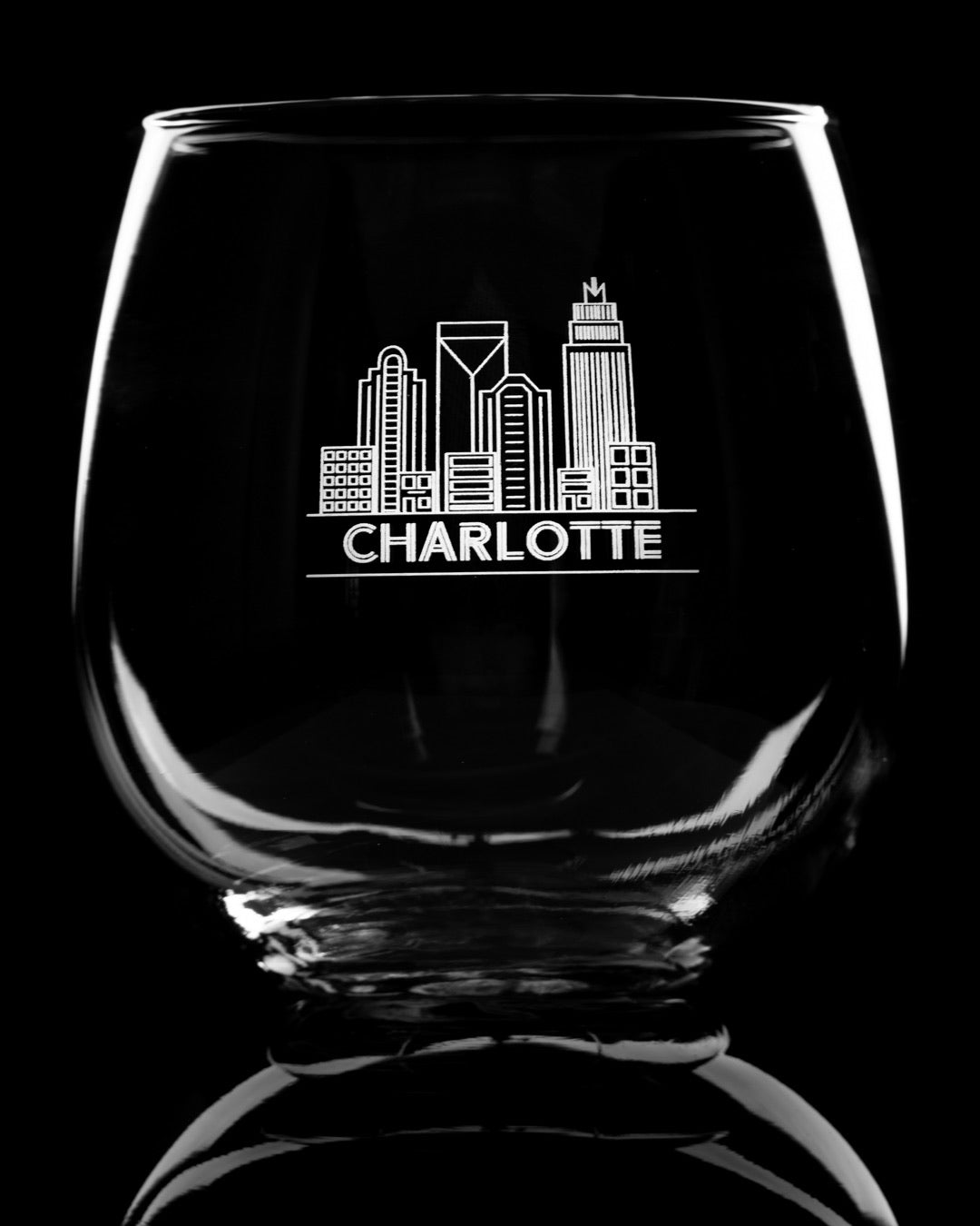Charlotte, NC Stemless Wine Glass